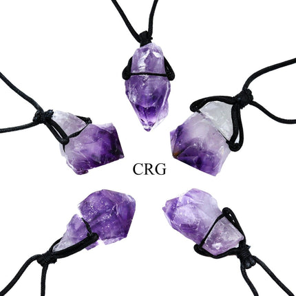 Amethyst Rough Point Pendant on Black Cord (4 Pieces) Size 1 to 2 Inches Crystal Jewelry Necklace - Crystal River Gems