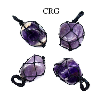 Amethyst Tumbled Cord Macramé Pendant (5 Pieces) Size 1 Inch Crystal Jewelry