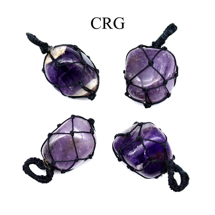 Amethyst Tumbled Cord Macramé Pendant (5 Pieces) Size 1 Inch Crystal JewelryCrystal River Gems