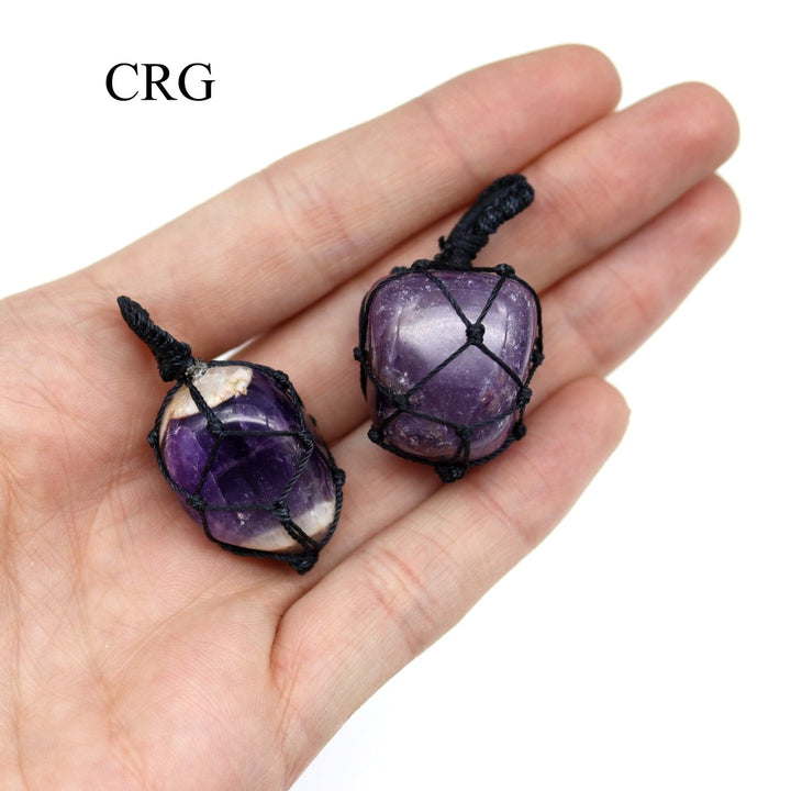 Amethyst Tumbled Cord Macramé Pendant (5 Pieces) Size 1 Inch Crystal JewelryCrystal River Gems
