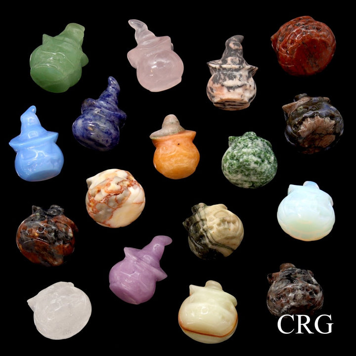 Assorted Gemstone Pumpkin Jack O' Lanterns with Witch Hat (4 Pieces) Size 0.75 to 1.25 Inches Mixed Crystal Carvings