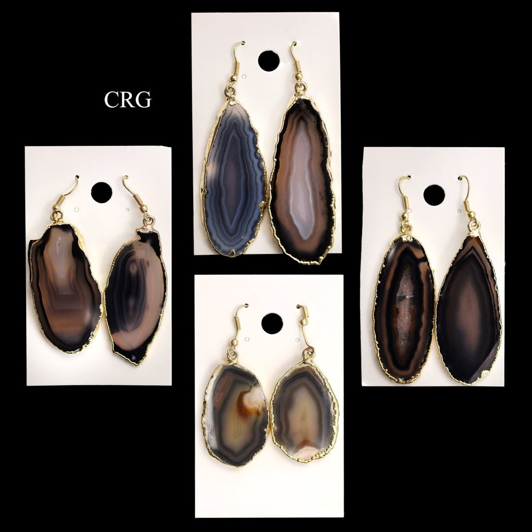 Black Agate Slice Earrings with Gold Plating (2 Pieces) Size 1 to 2 Inches Crystal Jewelry