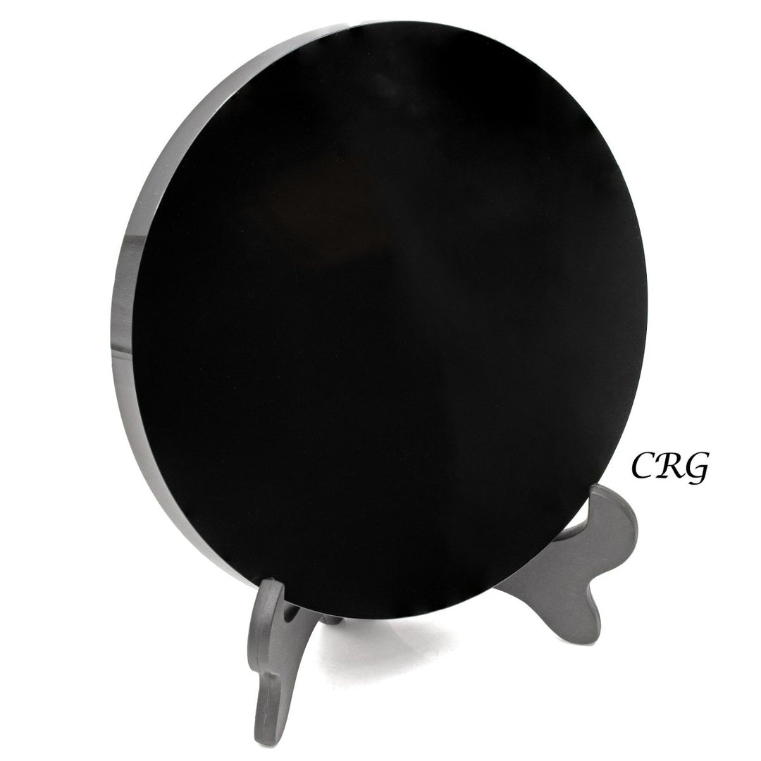 Black Obsidian Disk with Stand (2 Pieces) Size 7 to 8 Inches Polished Smooth Crystal DiskCrystal River Gems