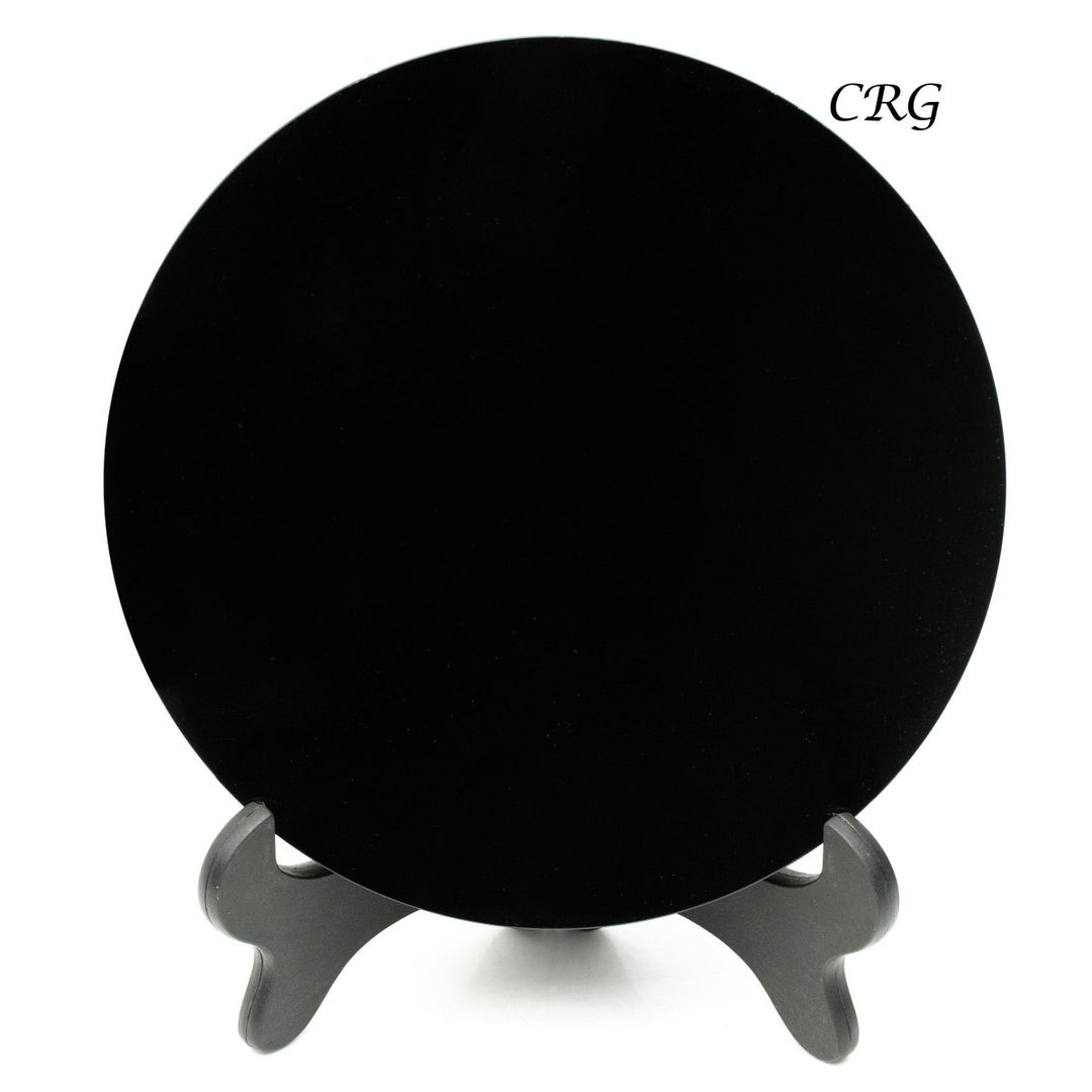 Black Obsidian Disk with Stand (2 Pieces) Size 7 to 8 Inches Polished Smooth Crystal DiskCrystal River Gems