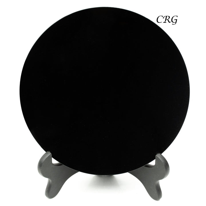 Black Obsidian Disk with Stand (2 Pieces) Size 7 to 8 Inches Polished Smooth Crystal Disk