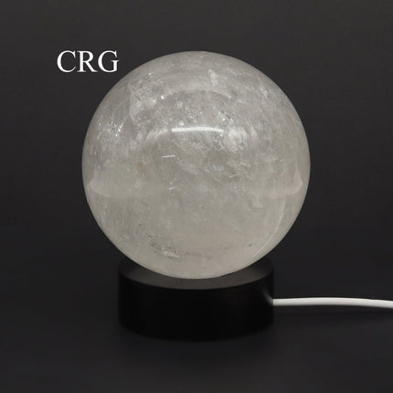 Black Round Wooden Color Changing Light Display Base with USB Port (1 Piece) Size 2.5 Inches - Crystal River Gems