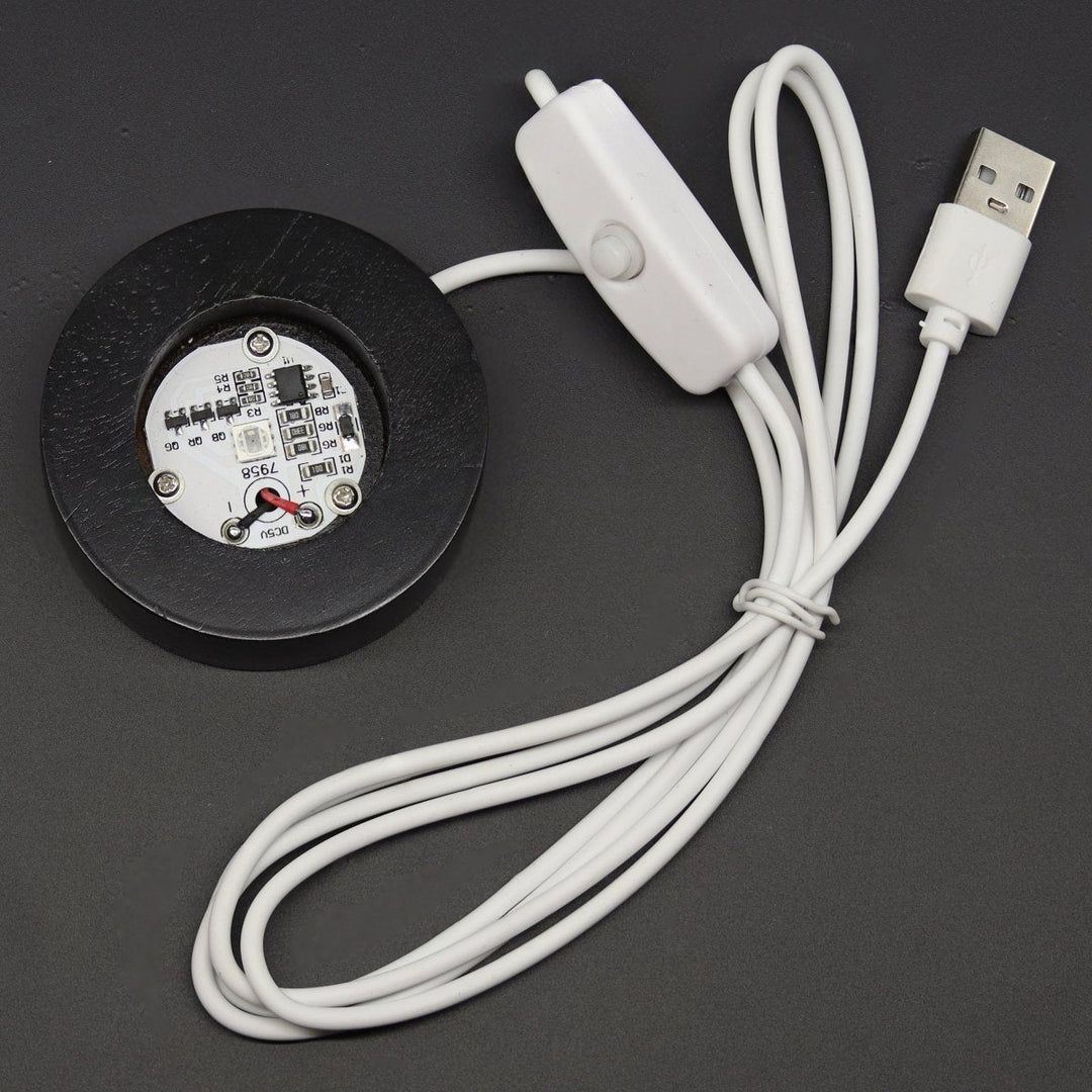 Black Round Wooden Color Changing Light Display Base with USB Port (1 Piece) Size 2.5 Inches