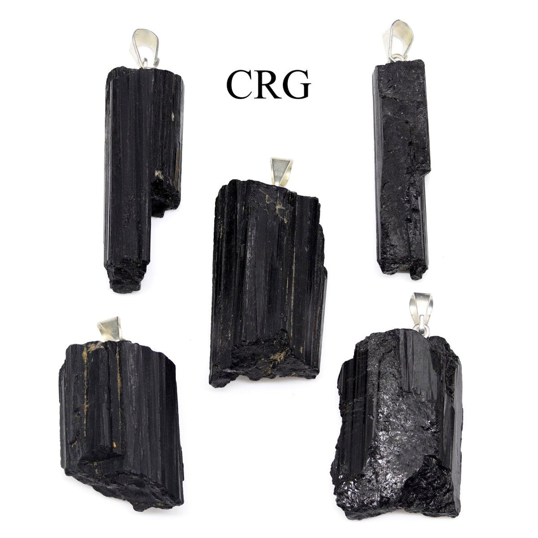Black Tourmaline Natural Tip Pendants with Silver Bail (5 Pieces) Size 35 to 45 mm Crystal Jewelry Charm