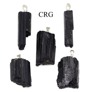 Black Tourmaline Rod Pendant with Silver Plated Bail (0.5 To 1 Inch) (5 Pieces)