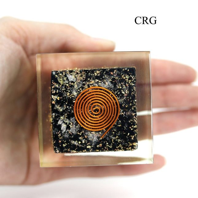 Black Tourmaline Orgonite Cube (1 Piece) Size 2 by 2 Inches Polished Crystal Gemstone - Crystal River Gems