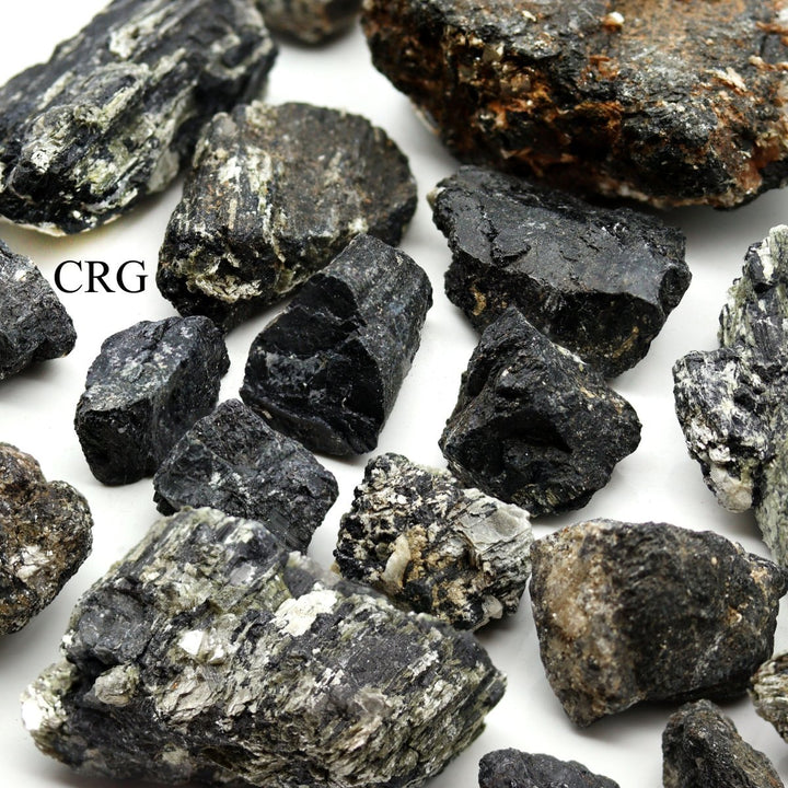 Black Tourmaline Rough with Quartz, Calcite, and Mica on Matrix (5 Kilos)Crystal River Gems