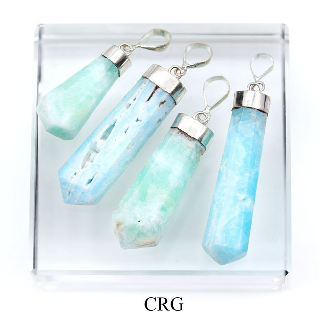 Blue Aragonite and Caribbean Calcite Point Pendant with Silver Plating (1 Piece) Size 1.5 to 2 Inches 8-Sided Charms - Crystal River Gems