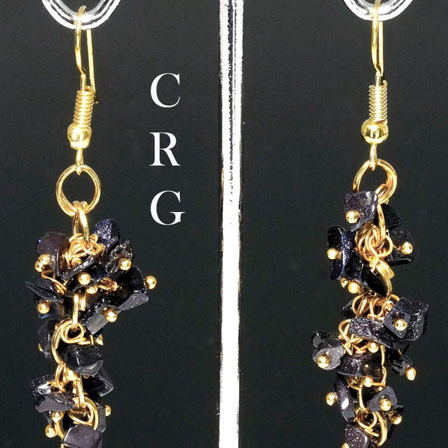 Blue Goldstone Grape Cluster Earrings with Gold Plating (2 Pieces) Size 1.75 to 2 Inches Crystal Jewelry - Crystal River Gems