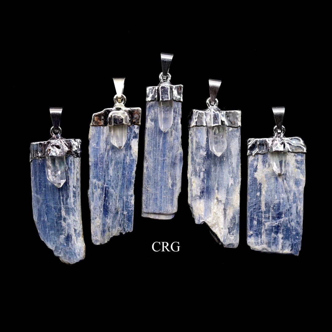 Blue Kyanite Blade Pendant with Quartz and Silver Plating (4 Pieces) Size 1 to 2 Inches Crystal Jewelry Charm