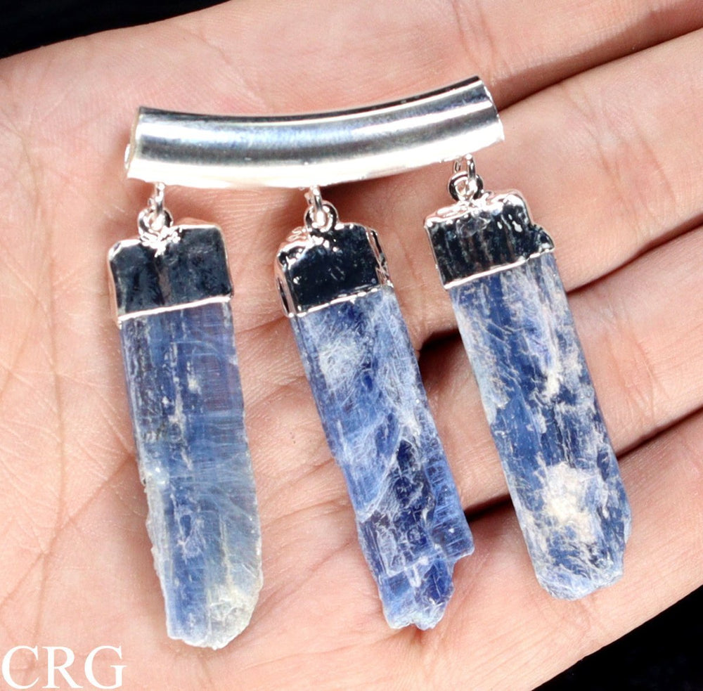 Blue Kyanite Blade Pendant with Silver-Plated Tube Bail (1 Piece) Size 1.75 Inches Crystal Charm