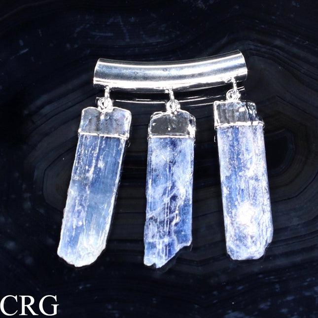 Blue Kyanite Blade Pendant with Silver-Plated Tube Bail (1 Piece) Size 1.75 Inches Crystal Charm - Crystal River Gems