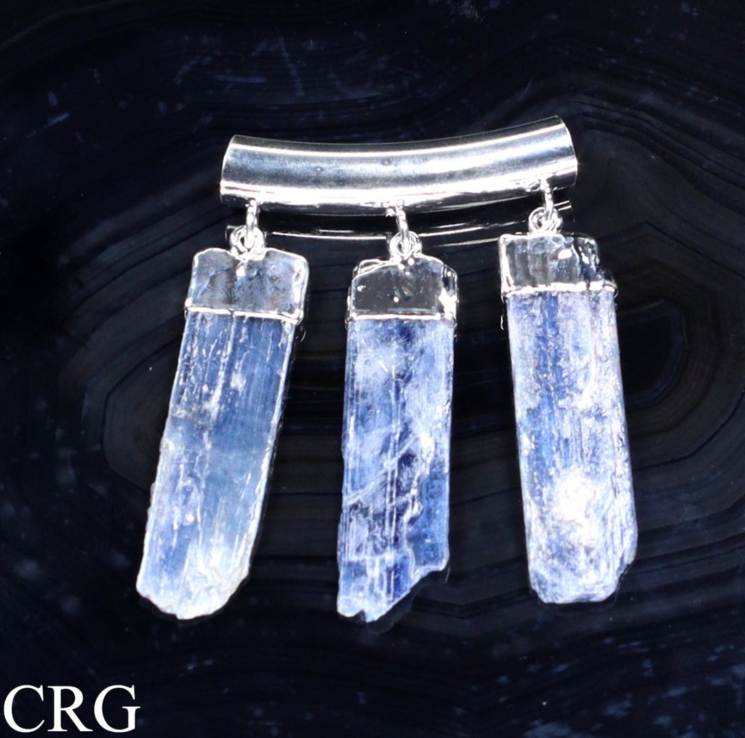 Blue Kyanite Blade Pendant with Silver-Plated Tube Bail (1 Piece) Size 1.75 Inches Crystal Charm