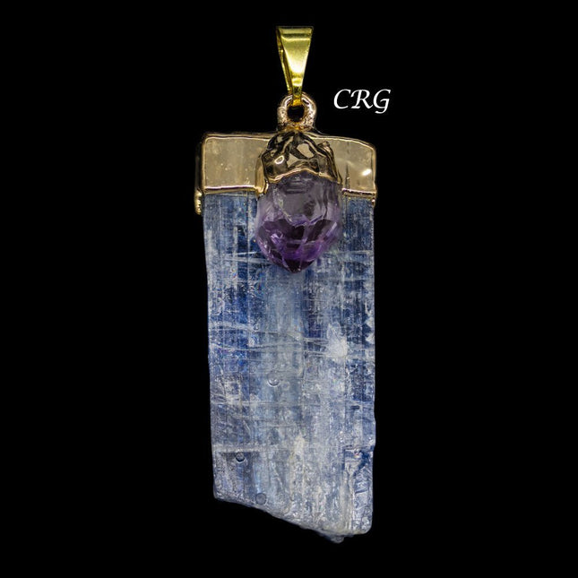 Blue Kyanite Blade Pendant with Small Amethyst and Gold Plating (4 Pieces) Size 1 to 2 Inches Crystal Charm - Crystal River Gems
