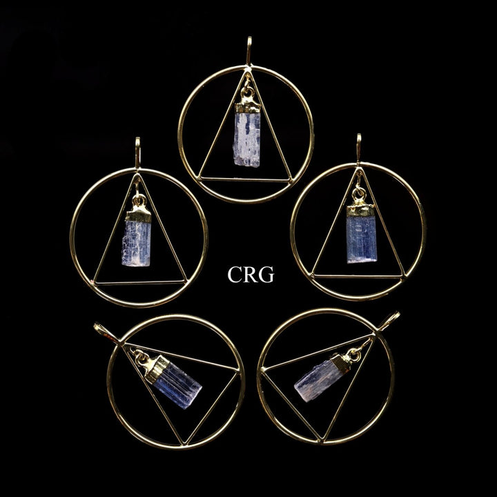 Blue Kyanite in Gold - Plated Triangle - in - Ring Pendant (4 Pieces) Size 1 to 2 Inches Crystal Jewelry CharmCrystal River Gems