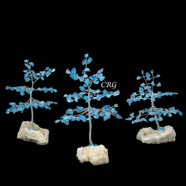 Blue Topaz 100 Chip Tree with Cluster Base and Silver Wire (1 Piece) Size 6 Inches Gemstone Tree - Crystal River Gems