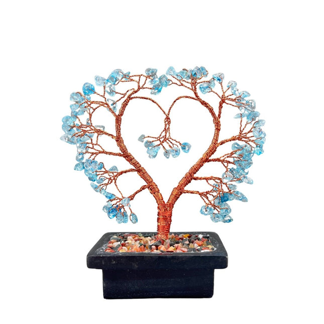 Blue Topaz Large Gemstone Tree Copper Wire On Soapstone Base (5 To 6 Inches) (Set Of 2) Crystal Chip Style Decorative Display