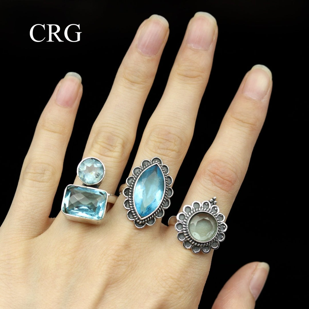 Blue Topaz Sterling Silver 925 Gemstone Rings (50 Grams) Size 1 Inch Crystal Jewelry