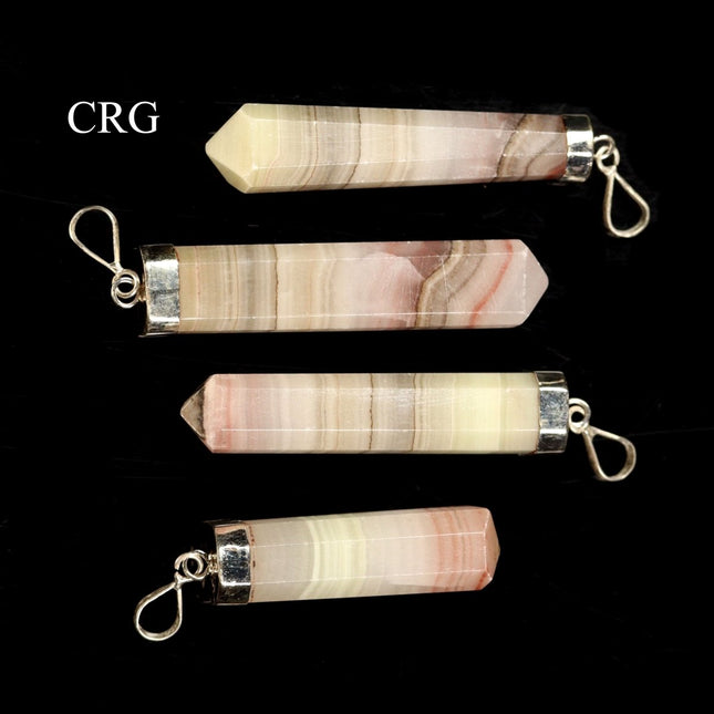 Calcite Pink Banded Pendant Sterling Silver (1 Piece) Size 1.5 Inches 8-Sided Jewelry Point Charm - Crystal River Gems