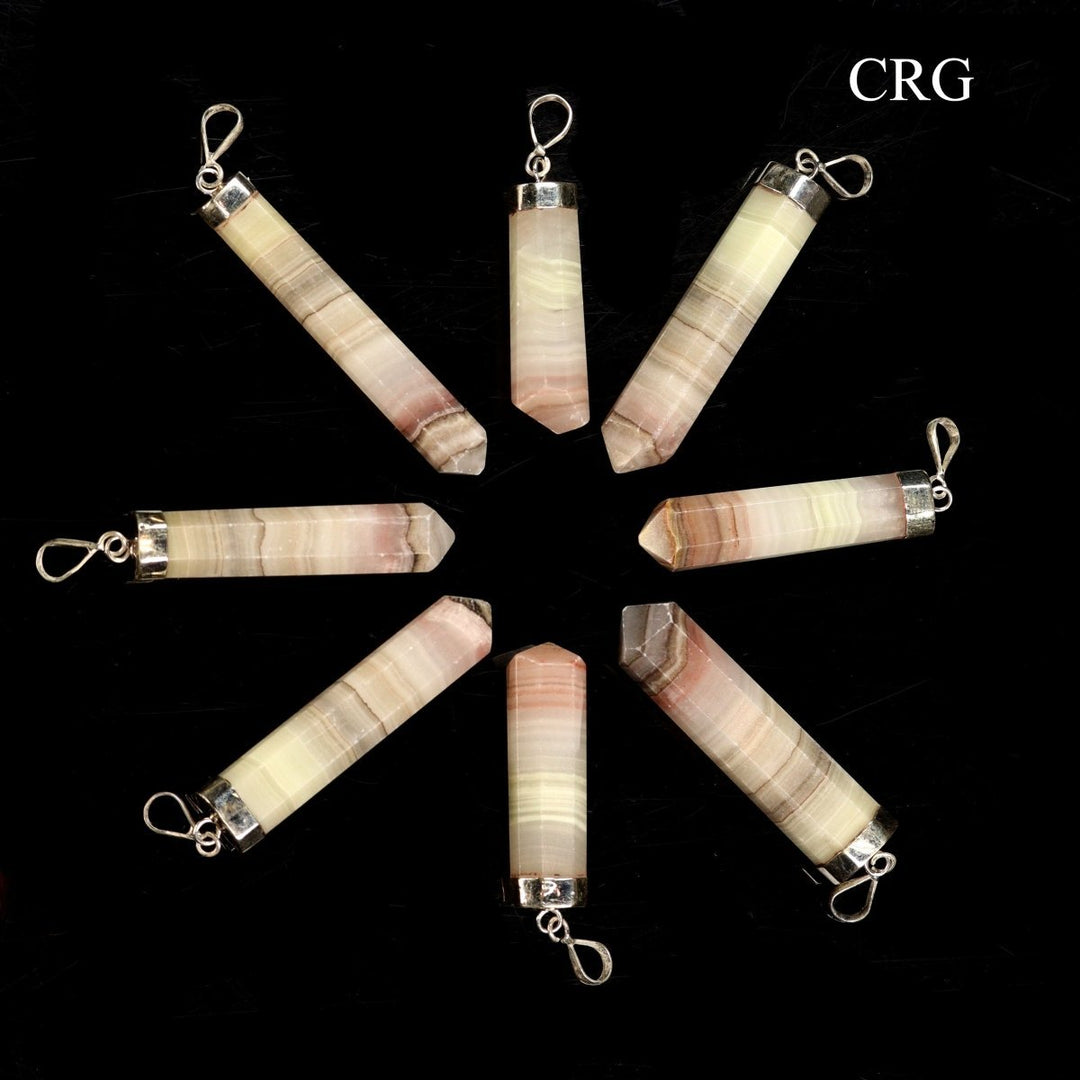 Calcite Pink Banded Pendant Sterling Silver (1 Piece) Size 1.5 Inches 8-Sided Jewelry Point Charm