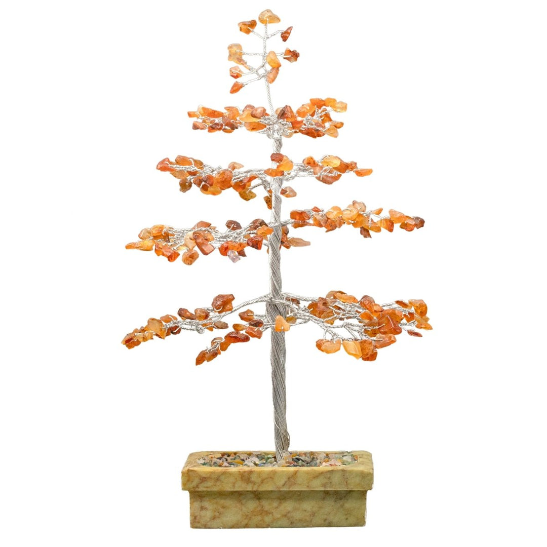 Carnelian Large Gemstone Tree Silver Wire On Soapstone Base (5 to 6 Inches) (Set of 2) Crystal Chip Style Decorative Display