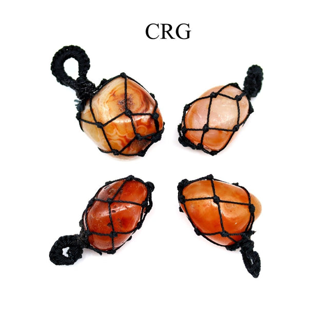 Carnelian Tumbled Cord Macramé Pendant (5 Pieces) Size 1 Inch Bulk Wholesale Charm - Crystal River Gems