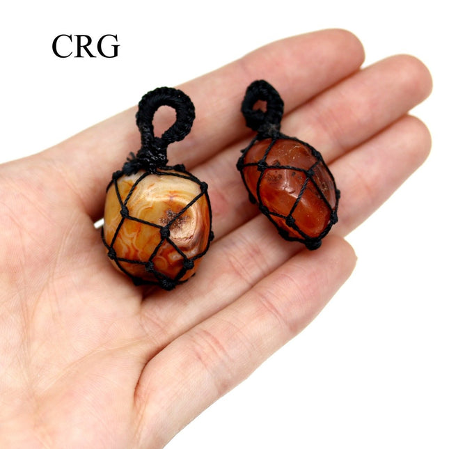 Carnelian Tumbled Cord Macramé Pendant (5 Pieces) Size 1 Inch Bulk Wholesale Charm - Crystal River Gems