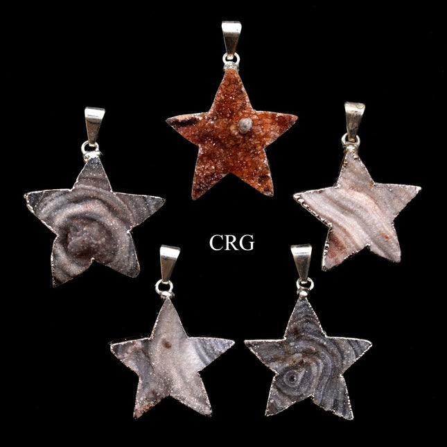 Chalcedony Agate Druzy Star Pendant with Silver Plating (1 Piece) Size 20 to 30 mm Crystal Jewelry Charm