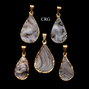 Agate Druzy Teardrop Pendant with Gold Plating (1 Inch) (1 Piece)