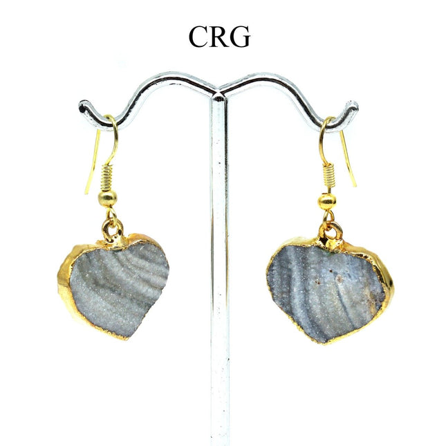 Chalcedony Agate Heart Earrings with Gold Plating (2 Pieces) Size 0.5-0.75 Inches Crystal Jewelry