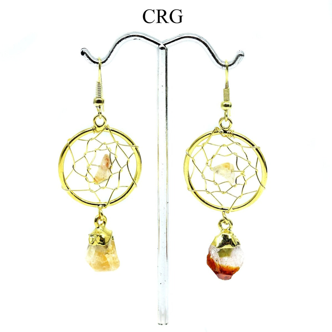 Citrine Dream Catcher Earrings with Gold Plating (2 Pieces) Size 2 Inches Crystal Jewelry