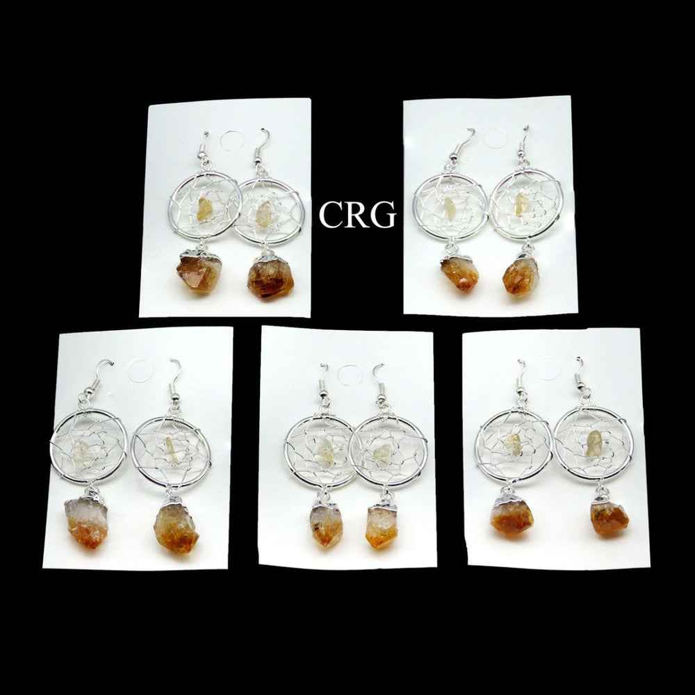 Citrine Point Dream Catcher Earrings with Silver Plating (2 Pieces) Size 2 Inches Crystal Jewelry