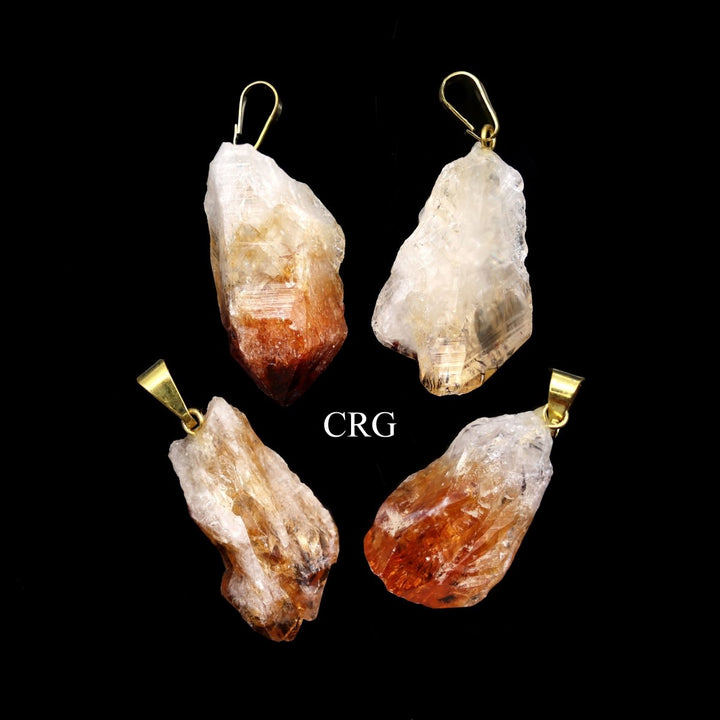 Citrine Point Pendant with Gold - Plated Bail (4 Pieces) Size 1 to 2 Inches Crystal Jewelry CharmCrystal River Gems