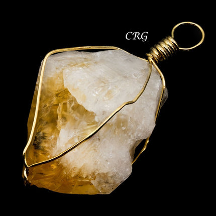 Citrine Point Pendant with Gold Wire (4 Pieces) Size 1 to 2 Inches Raw Crystal Jewelry Charm - Crystal River Gems