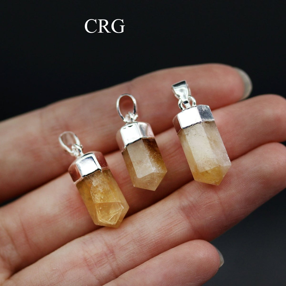 Citrine Point Pendant with Silver Plating (1 Piece) Size 0.5 Inch Small Crystal 6-Sided Jewelry Charm