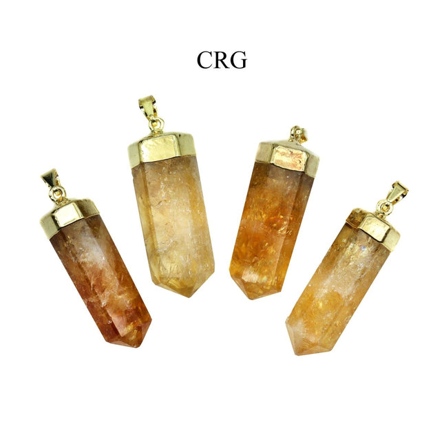 Citrine Polished Point Pendant with Gold Plating (2 Pieces) Size 1 to 2 Inches Crystal Jewelry Charm - Crystal River Gems