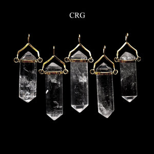Clear Quartz Double Terminated Point Pendant with Gold Plated Swivel Bail (1 To 1.5 Inches) (4 Pieces)