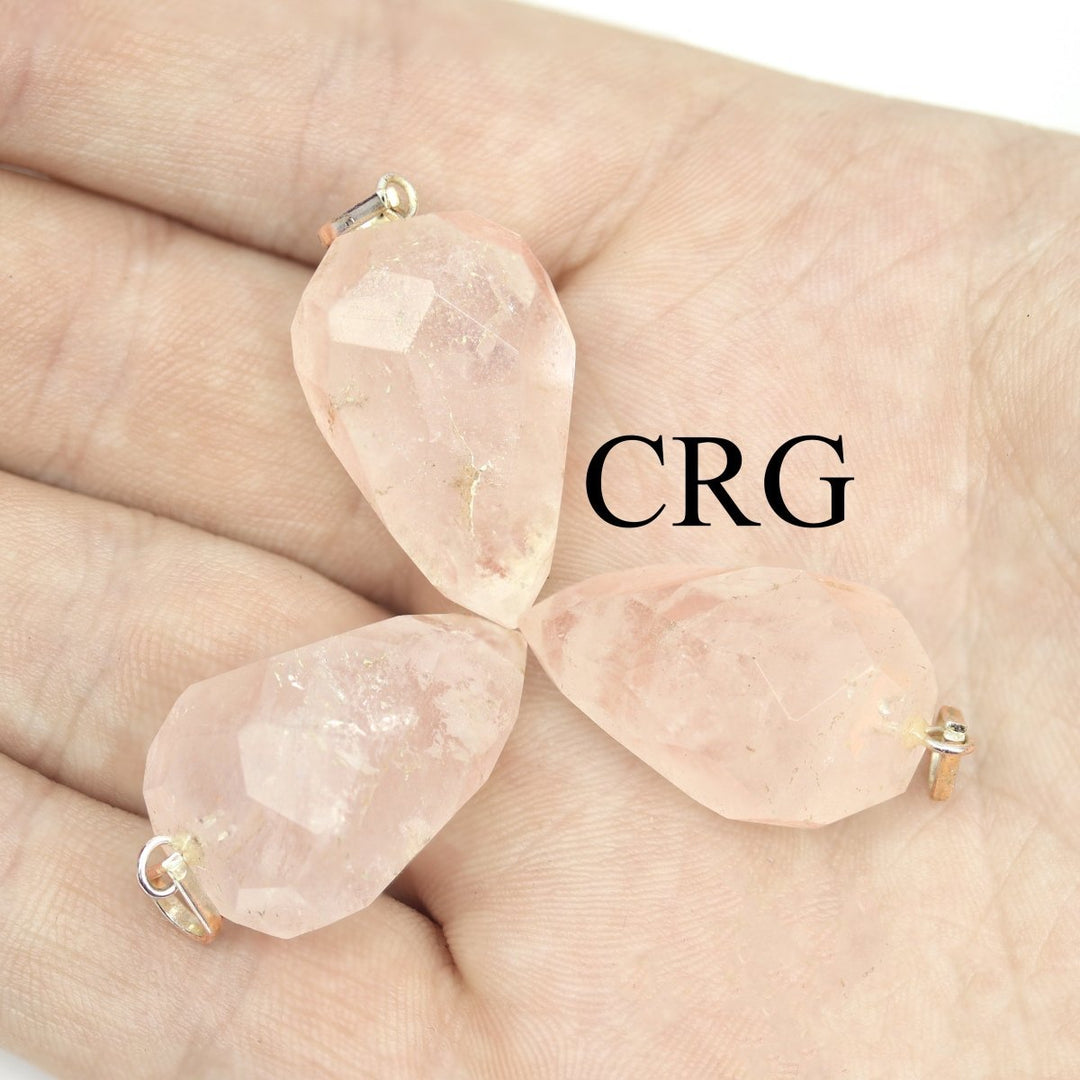 Clear Quartz Drop Pendant with Silver Bail (4 Pieces) Size 1 Inch Faceted Crystal Jewelry CharmCrystal River Gems