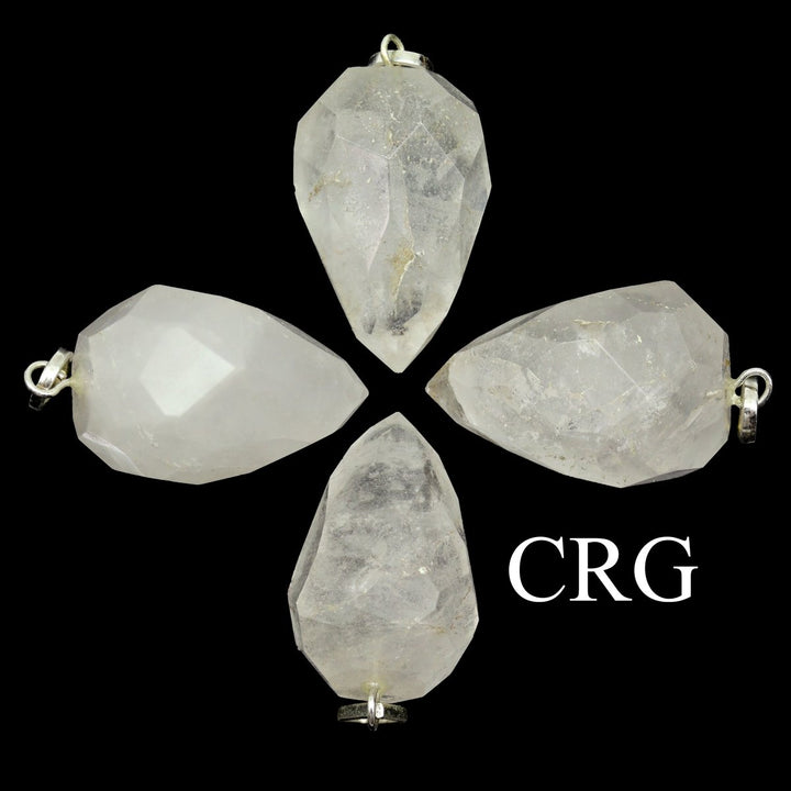 Clear Quartz Drop Pendant with Silver Bail (4 Pieces) Size 1 Inch Faceted Crystal Jewelry CharmCrystal River Gems