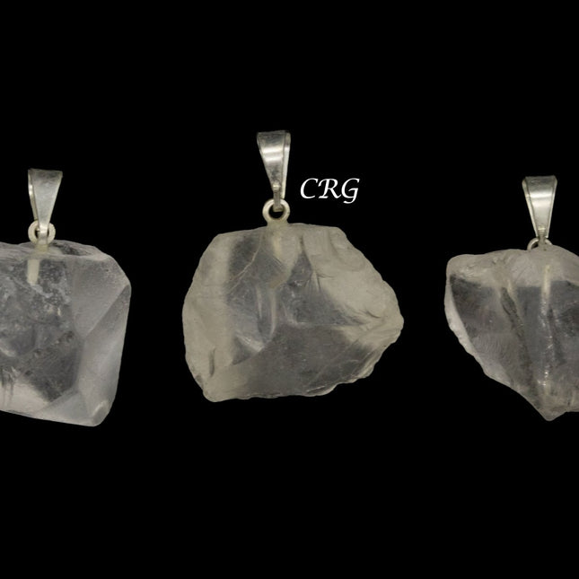 Clear Quartz Rough Rock Pendant with Silver Bail (5 Pieces) Size 18 to 22 mm Crystal Jewelry Charm