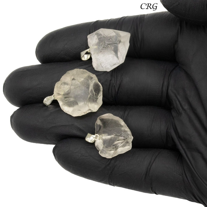 Clear Quartz Rough Rock Pendant with Silver Bail (5 Pieces) Size 18 to 22 mm Crystal Jewelry Charm