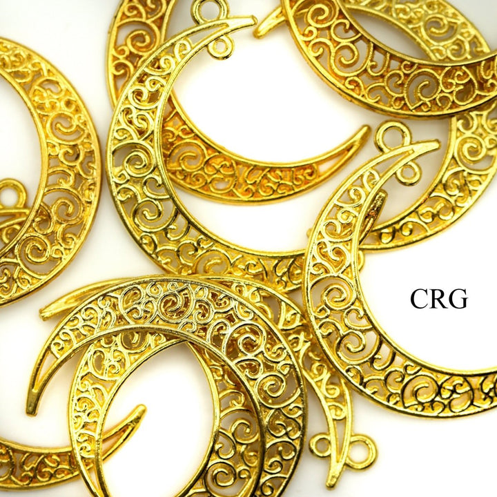 Crescent Moon Connector Pendant (10 Pieces) Size 30 by 40 mm Gold Jewelry CharmCrystal River Gems
