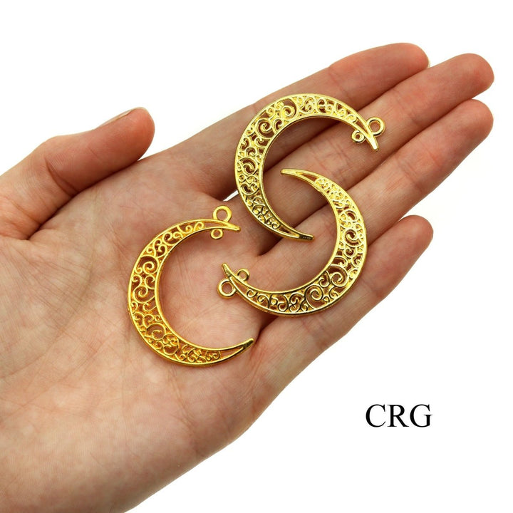 Crescent Moon Connector Pendant (10 Pieces) Size 30 by 40 mm Gold Jewelry CharmCrystal River Gems