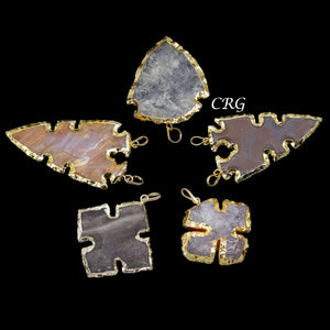Mixed Jasper & Quartz Shaped Pendants with Gold Plating (1 To 2 Inches) (5 Pieces) (INJD)