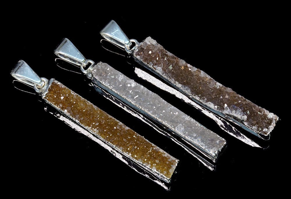 Crystal Druzy Bar Pendant with Silver Plating (1 Piece) Size 35 to 40 mm Jewelry Charm