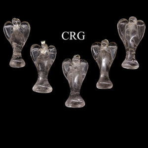 Crystal Quartz Angel Pendant with Inclusions and Silver-Plated Bail (5 Pieces) Size 25 to 35 mm Small Gemstone Carvings